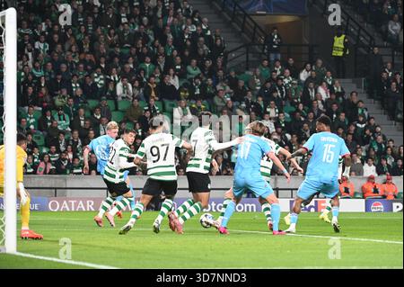 Lisbonne, Portugal. 26 novembre 2025. Sporting CP contre le Club Brugge pour la Ligue des Champions de l'UEFA à l'Estadio Jose Alvalade à Lisbonne. Crédit : Ricardo Rocha / Alamy Live News Banque D'Images