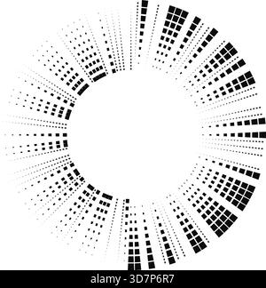 De longs rayons carrés rayonnent vers l'extérieur uniformément à partir d'un espace vide central formant une structure circulaire. Illustration de Vecteur