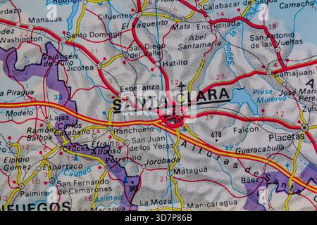 Santa Clara, Cuba, sur une carte routière Banque D'Images