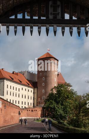 Cracovie Pologne. Site classé au patrimoine mondial de l'UNESCO et abrite le château historique de Wawel qui surplombe la ville. Banque D'Images