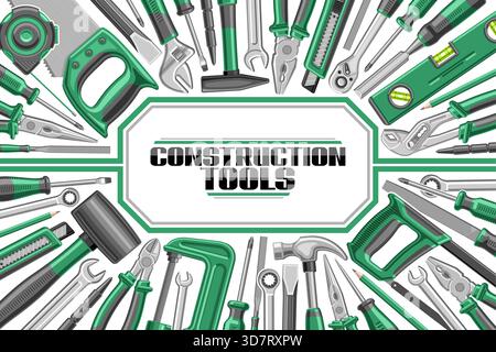 Modèle vectoriel pour outils de construction avec espace de copie pour l'annonce, mise en page décorative avec illustration de nombreux outils à main professionnels, coupon promotionnel avec Illustration de Vecteur