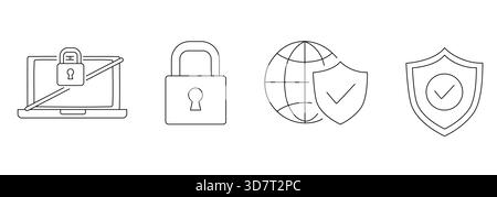 Icônes dessinées à la main représentant les concepts de sécurité et de protection numériques Illustration de Vecteur
