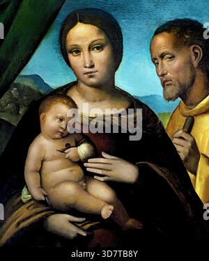 Sainte famille 1515 par Nicolò Pisano 1470-1536 15-16ème siècle, Italie, italien. ( Sainte famille, se compose de l'enfant Jésus, de la Vierge Marie et de Saint Joseph. Banque D'Images