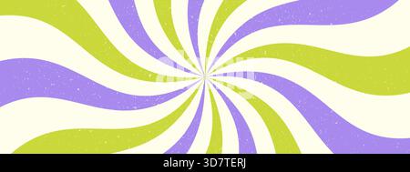 Motif Starburst tourbillon psychédélique des années 70 avec texture grunge. Rayons spiralés et rafales de soleil tordues Illustration de Vecteur