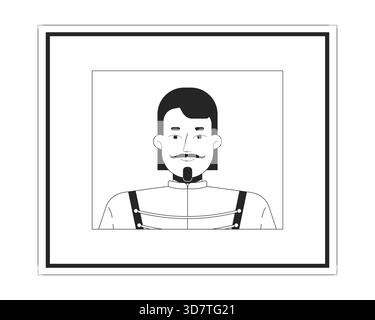 Homme historique avec moustache et bouc en portrait encadré 2D ligne caractère Illustration de Vecteur