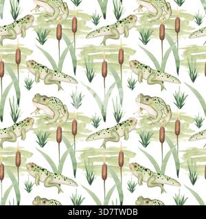 Motif sans couture d'animal de grenouille aquarelle, papier de répétition mignon, impression de vie sauvage Banque D'Images