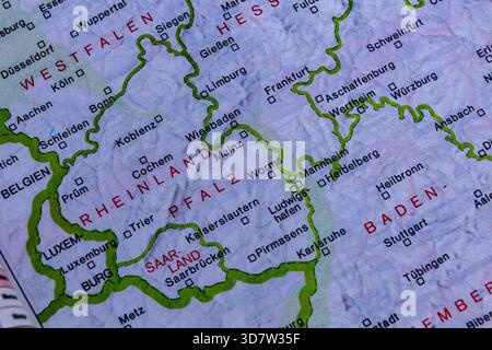 Rhénanie-Palatinat (Allemagne) sur une carte Banque D'Images
