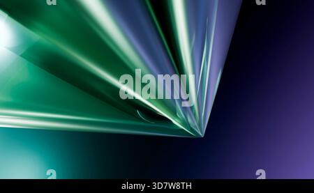 Les lignes diagonales abstraites vertes et bleues convergent, créant un effet visuel futuriste et dynamique. Illustration, rendu Banque D'Images