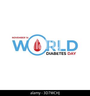 Conception vectorielle minimaliste pour la Journée mondiale du diabète avec le symbole du cercle bleu mondial contenant une goutte de sang rouge. Une mise en page propre et professionnelle s Illustration de Vecteur