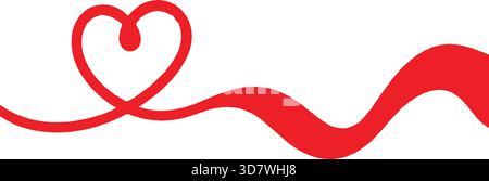 Red Continuous Line Heart Vector Single Stroke calligraphie Love Swirl Divider vecteur, dessin d'une ligne, calligraphie amour, tourbillon romantique, Illustration de Vecteur