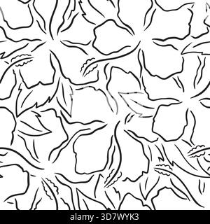 Abstrait Hibiscus lignes motif sans couture. Illustration vectorielle fond de conception plat. Illustration de Vecteur