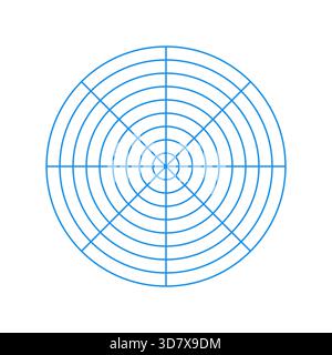 Modèle roue de vie. Grille bleue polaire de 8 segments et 8 cercles concentriques. Coaching outil simple pour visualiser tous les domaines de la vie. Blanc polaire Illustration de Vecteur