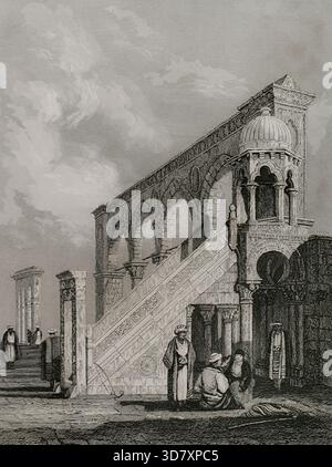 Chaire sur le quai de la mosquée d'Omar, Jérusalem, 1840. Extrait de "la Tierra Santa y los lugares recorridos por los profetas, por los apóstoles y por los cruzados" (la Terre Sainte et les sites traversés par les prophètes, les apôtres et les croisés), publié à Barcelone par l'imprimerie Joaquin Verdaguer, 1840. Banque D'Images