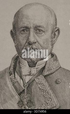 RAM&#xf3;n Mar&#xed;a Narv&#xe1;ez (1799-1868). Général et homme politique espagnol, 1869. Détail. 1er duc de Valence. Chef du Parti modéré sous le règne d'Isabelle Ier premier ministre d'Espagne à sept reprises entre 1844 et 1868. Extrait de "Historia de la Guerra civil y de los Partidos Liberal y Carlista" (histoire de la guerre civile et des partis libéral et carliste), volume V, 1869. Banque D'Images