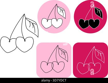 Illustration de silhouettes noires cerises. Logotype Saint-Valentin. Illustration en noir et blanc de la ligne graphique vectorielle. conception pour graphiques de mode, texte Illustration de Vecteur