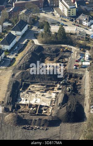 Fouilles historiques sur la future zone commerciale des trois rois, vestiges de la forge à Witten, fouilles archéologiques sur la rue des trois rois Banque D'Images