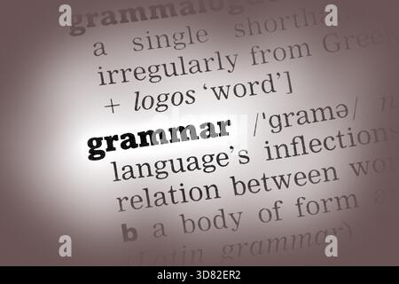 Définition du Dictionnaire de la grammaire en noir et blanc gros plan Banque D'Images
