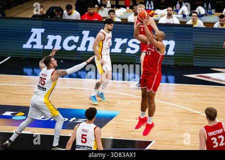 Farum, Danemark. 27 novembre 2025. Kevin Larsen (13 ans) du Danemark vu lors de la qualification européenne de la Coupe du monde FIBA 2027 entre le Danemark et l'Espagne au Farum Arena de Farum. Crédit : Gonzales photo/Alamy Live News Banque D'Images