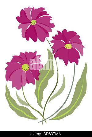 Bouquet de fleurs de fuchsia rose sur fond blanc. Élément de design floral fantaisie. Carte de voeux de fleurs de printemps. Conception de vacances de fleurs Illustration de Vecteur