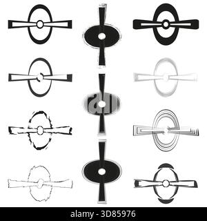Formes abstraites d'hélice. Ensemble grunge horizontal. Vecteur d'élément circulaire. Design noir et blanc. Illustration de Vecteur