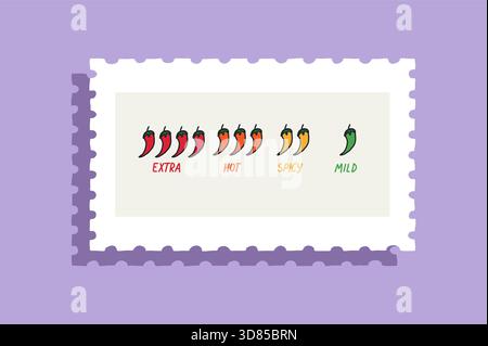Illustration horizontale de l'échelle de chaleur du piment sur le timbre-poste Illustration de Vecteur