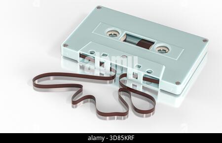 Bande de cassette audio sorti 3d fond blanc Banque D'Images