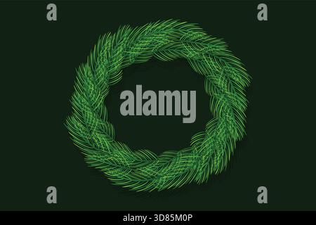 Couronne de pin de Noël illustration vectorielle fond vert foncé. Illustration de Vecteur