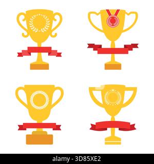 Illustration d'un ensemble de coupes gagnantes avec bannière sur fond blanc. Illustration de Vecteur