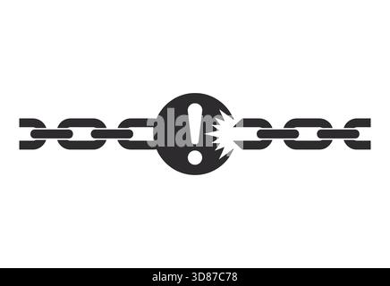 Maillon cassé avec un point d'exclamation symbolisant une erreur ou un avertissement Illustration de Vecteur