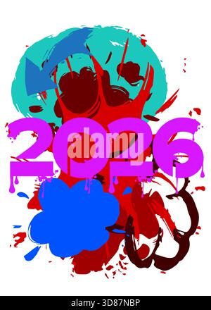 2026 graffitis. Décoration d'art de rue moderne abstraite réalisée dans un style de peinture urbaine. Illustration de Vecteur
