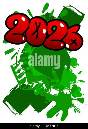 2026 graffitis. Décoration d'art de rue moderne abstraite réalisée dans un style de peinture urbaine. Illustration de Vecteur