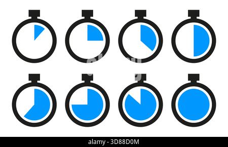 Icône minuteries définie. Symbole de l'horloge de compte à rebours. Vecteur de mesure du temps. Illustration de la montre d'alarme. Illustration de Vecteur
