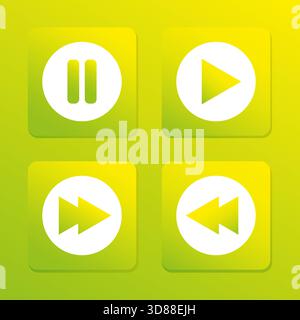 Icône de bouton. Jouer les symboles de pause. Forme carrée jaune. Motif dégradé de vert. Illustration de Vecteur
