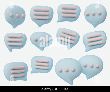 Jeu d'icônes de chat 3D créatif, symbolisant le dialogue, la conversation, les SMS, les applications de communication, forums et interaction avec les médias sociaux. Illustration de Vecteur