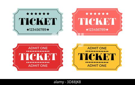 Jeu de tickets. Modèle de conception de billet rétro. Billets de cinéma, cinéma, cirque, carnaval, film, illustration vectorielle du festival Illustration de Vecteur
