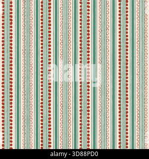Rayures verticales dessinées à la main et lignes pointillées motif sans couture en sarcelle et rouille Illustration de Vecteur