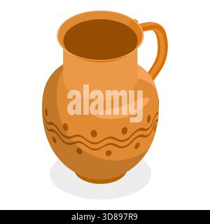 Ensemble plat isométrique 3D d'articles en céramique vintage, poterie argile. Point 5 Banque D'Images