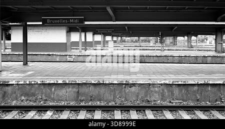 Gare Bruxells-midi avec trains et vide Banque D'Images