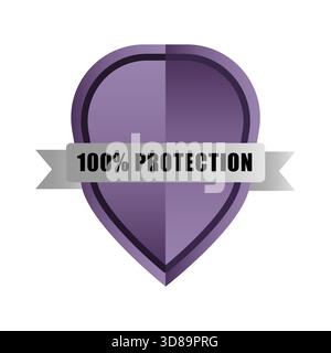 Icône de bouclier violet. 100 pour cent de texte. Vecteur de bannière de sécurité. Étiquette de sécurité. SPE 10. Illustration de Vecteur
