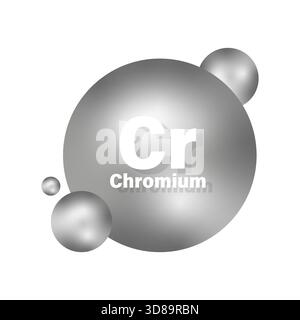 Icône de minéral de chrome. Boule sphérique grise. Vecteur d'élément chimique. Symbole argent CR. SPE 10. Illustration de Vecteur