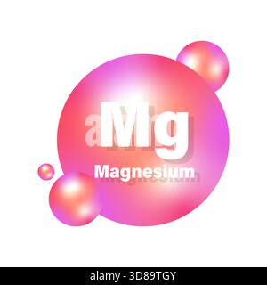 Icône de minéral de magnésium. Bille d'élément rose. Vecteur chimique mg. Pilules brillantes. SPE 10. Illustration de Vecteur