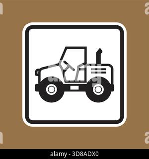 Cette illustration simple en noir et blanc représente un tracteur, symbolisant les machines agricoles et la vie rurale. Un design propre sur un fond marron e Illustration de Vecteur