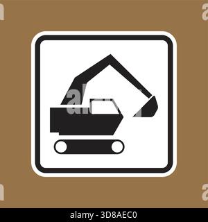 Icône simpliste noir et blanc de matériel de construction lourd avec un bras allongé et un seau, parfait pour représenter les machines et les WO industriels Illustration de Vecteur