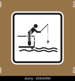 Une silhouette minimaliste d'un pêcheur sur un quai, jetant une ligne dans l'eau avec un poisson accroché. Idéal pour la nature et les thèmes récréatifs dans Various me Illustration de Vecteur