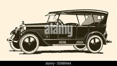 Illustration de voiture vintage dans le style d'art de ligne noir et blanc Illustration de Vecteur