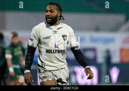 Galway, République d'Irlande. 29 novembre 2025. Jurenzo Julius of Sharks lors du match de la ronde 6 du United Rugby Championship entre Connacht Rugby et Hollywoodbets Sharks au stade Dexcom de Galway, Irlande, le 29 novembre 2025 (photo Andrew SURMA/Sipa USA). Crédit : Sipa USA/Alamy Live News Banque D'Images