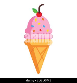 Cône de crème glacée rose avec des pépines et illustration vectorielle de cerise Illustration de Vecteur