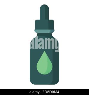 Icône de vecteur de bouteille compte-gouttes cosmétique vert foncé pour les huiles essentielles Illustration de Vecteur