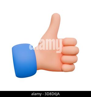 Illustration 3D d'une main donnant un geste du pouce avec une manchette bleue. Le pouce est levé, signalant l'approbation ou l'accord. Set contre un blanc, minim Illustration de Vecteur