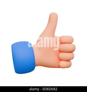 Illustration 3D d'une main donnant un geste du pouce avec une manchette bleue. Le pouce est levé, signalant l'approbation ou l'accord. Set contre un blanc, minim Illustration de Vecteur